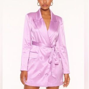 Naked Wardrobe Lilac Satin Blazer Dress